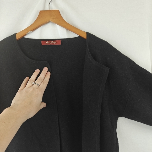 Max Mara Studio Open Front Knitted Wool Silk Blend Cartigan Size Large Women's - Picture 3 of 11
